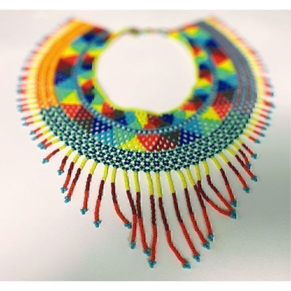 New Beautiful Handmade Colorful Beaded Mexican Collar Necklace - Picture 5 of 7